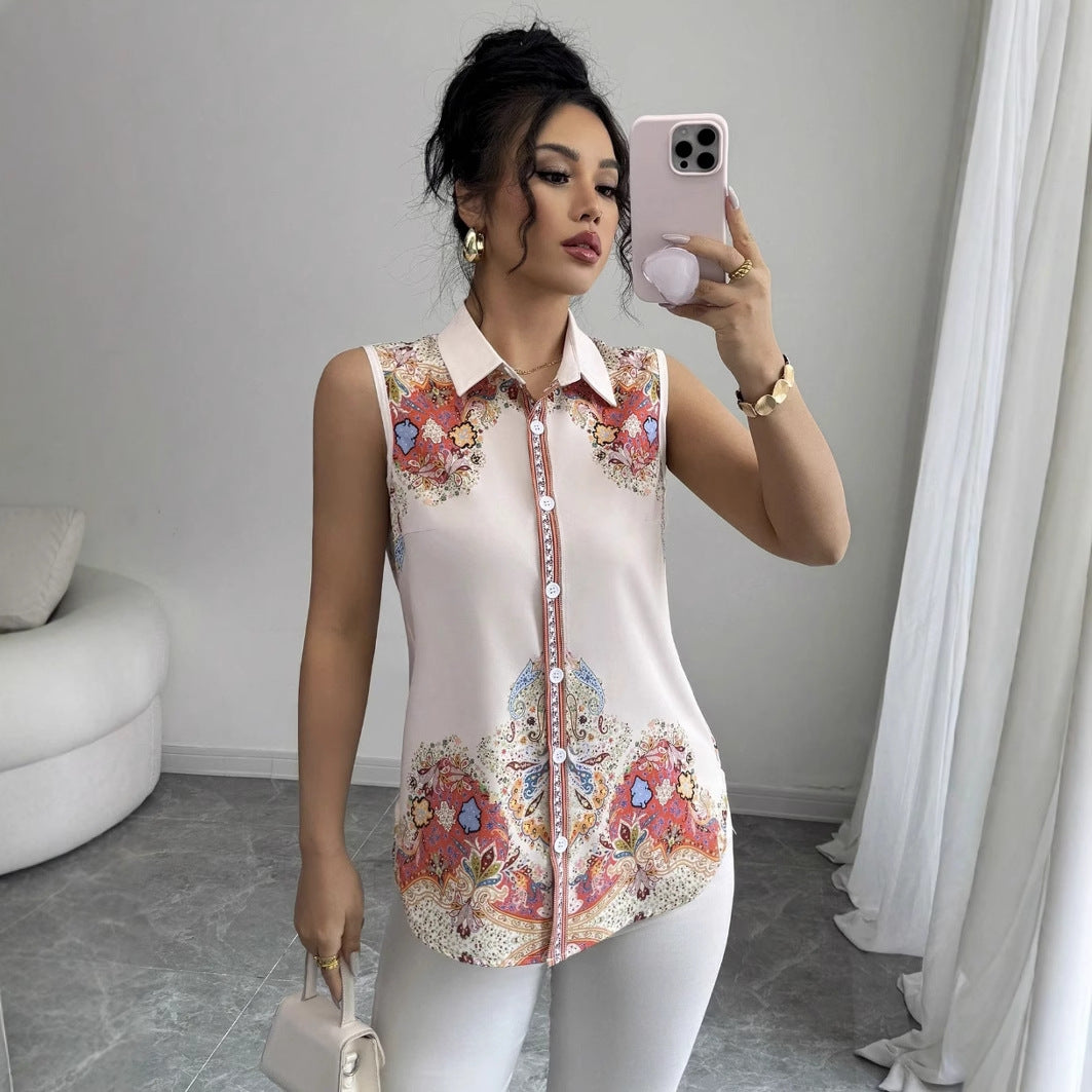 Dame Elegant Bluse med blomsterprint og kvalitetsknaplukning Stilla