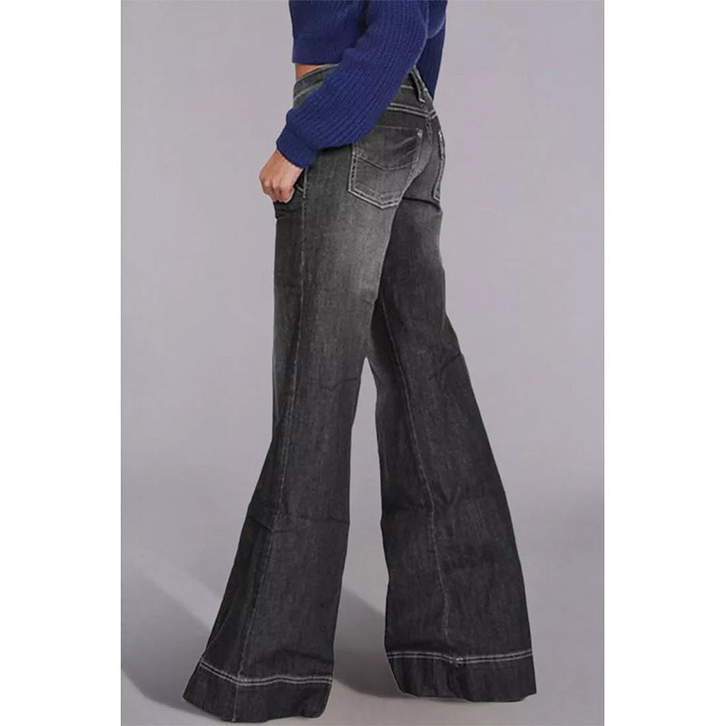 Dame Højhævede Bootcut Jeans med fortrængte vaskninger og udvidet ben Stilla