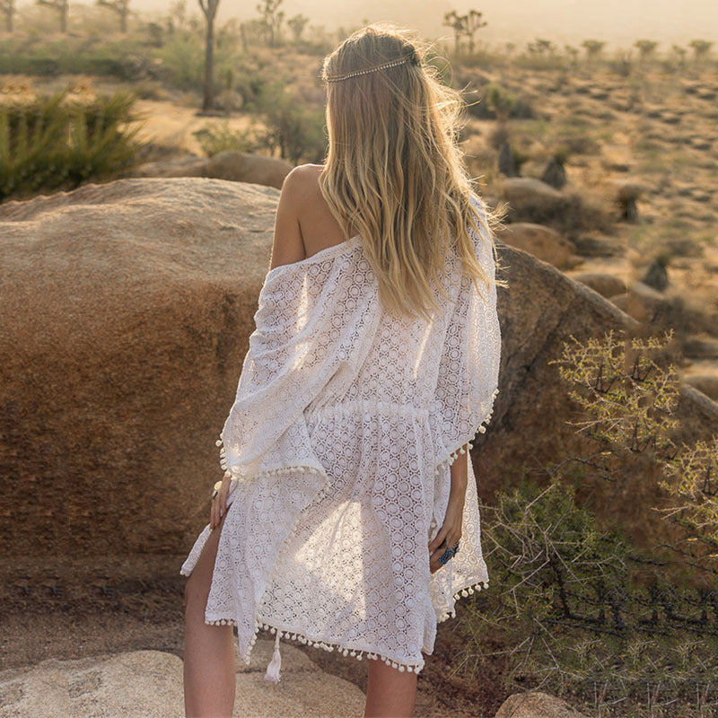 Dame elegant hæklede strandoverdel med legesyge kvaster Stilla