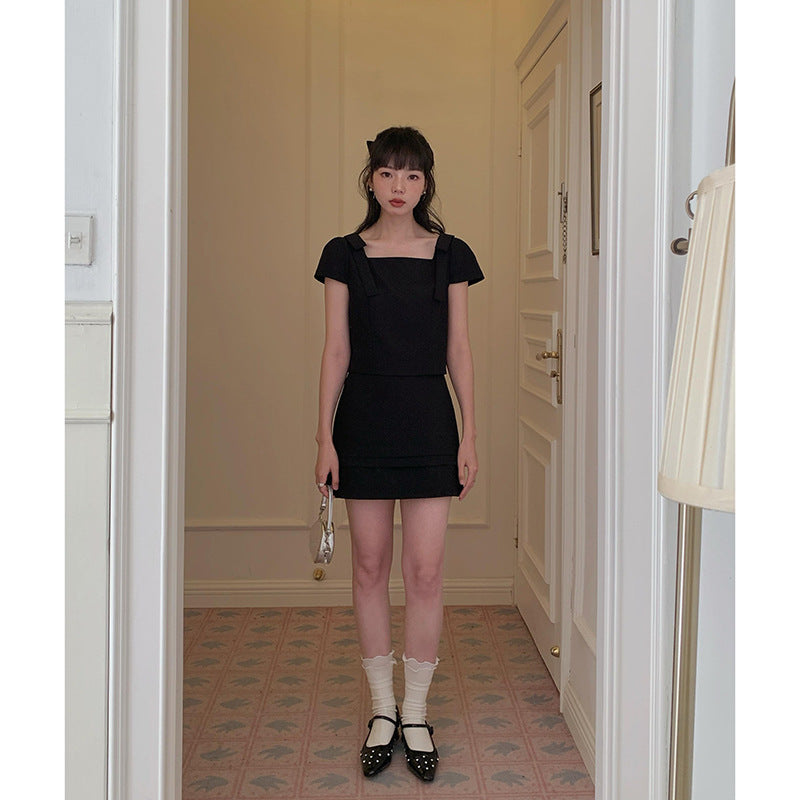 Dame elegant A-linie kjole med firkantet halsudskæring og dekorative sløjfer Stilla