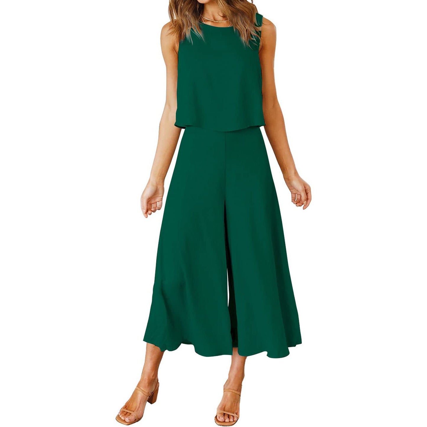 Dame luftig jumpsuit med bredt udskåret ben og elegant snit Stilla