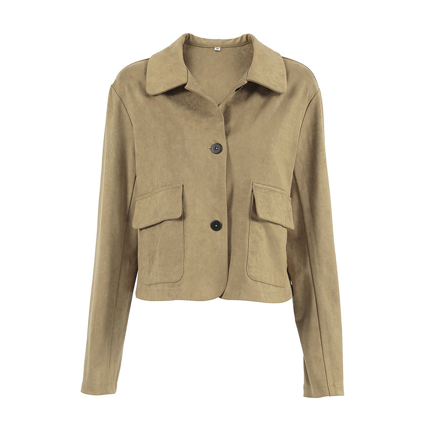 Dame elegant blazerjakke i blødt ruskindsimitat med praktiske lommer Stilla