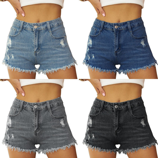 Dame Destroyed Denim-shorts med frynset kant og høj talje Stilla