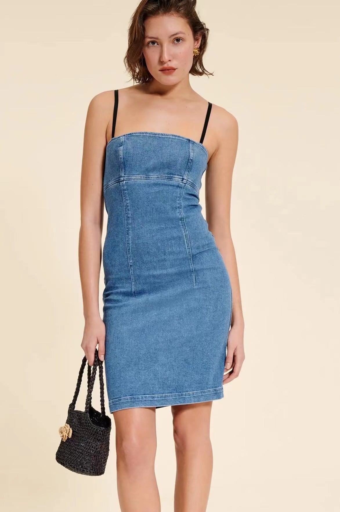 Dame Denim Kjole i figursyet snit med spaghetti-stropper Stilla