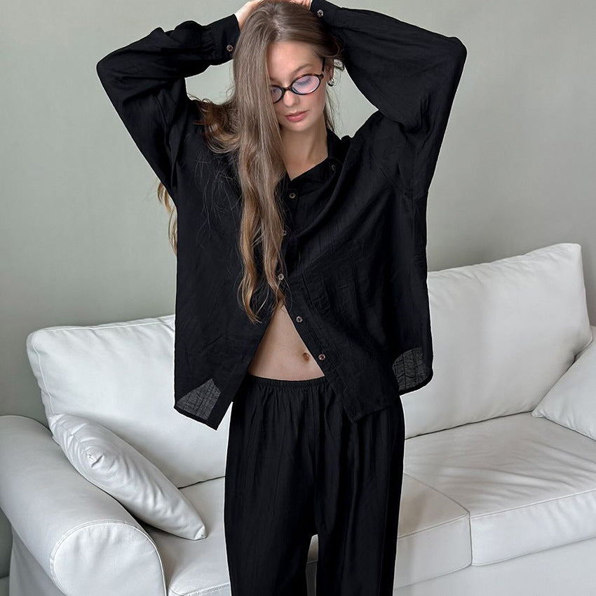 Dame afslappet skjorte og vid bukser sæt Stilla