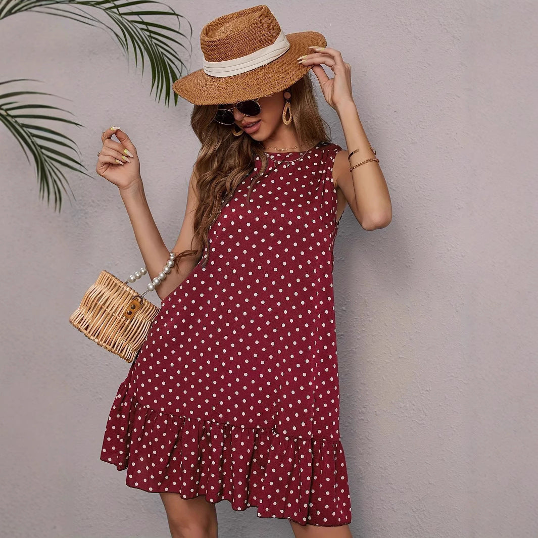 Dame afslappet kjole med volant og prikker Stilla