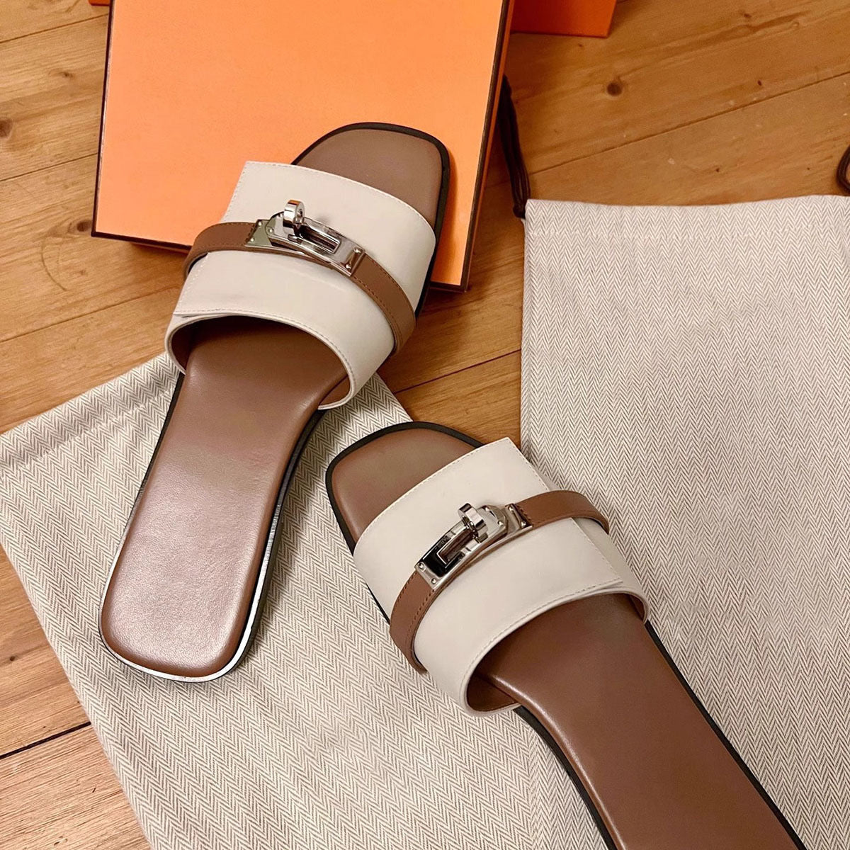 Dame Elegant Læder Slide Sandaler Stilla