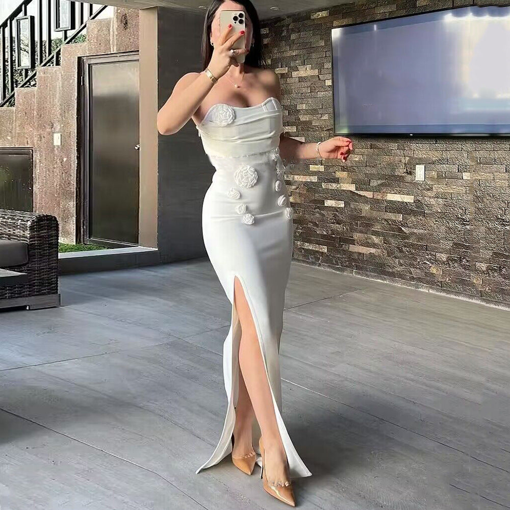 Dame Elegant aftenkjole med blomsterdesign og split Stilla