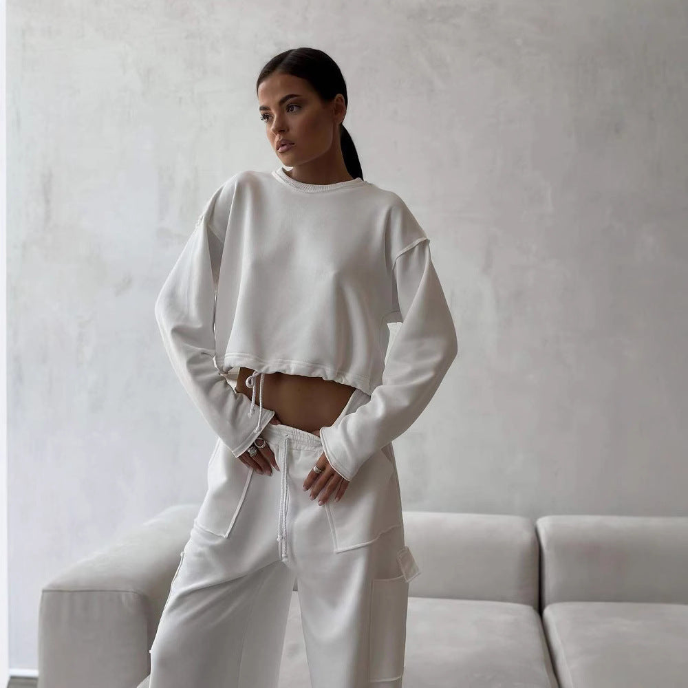 Dame afslappet og moderigtig cropped sweatshirt med snørrelse Stilla