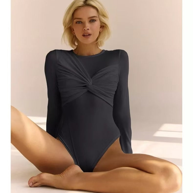 Dame Elegant Bodysuit med rynket design og lange ærmer Stilla