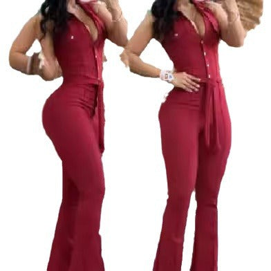 Dame elegant flared jumpsuit med knapliste og taljeret silhuet Stilla