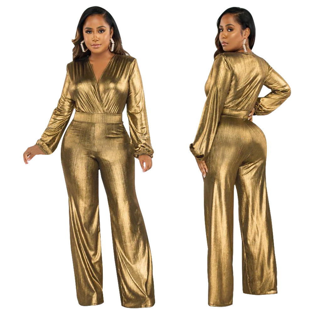 Dame Glamourøs Jumpsuit med glitrende overdel og bredt ben Stilla