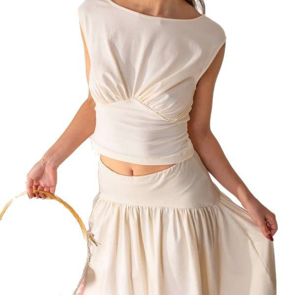 Dame Crop-Top og Midi-Nederdel Sæt med elegant Vikledetail Stilla