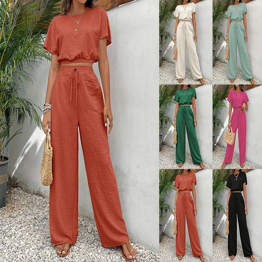 Dame Cropped Top og løstsiddende bukser Sæt Stilla