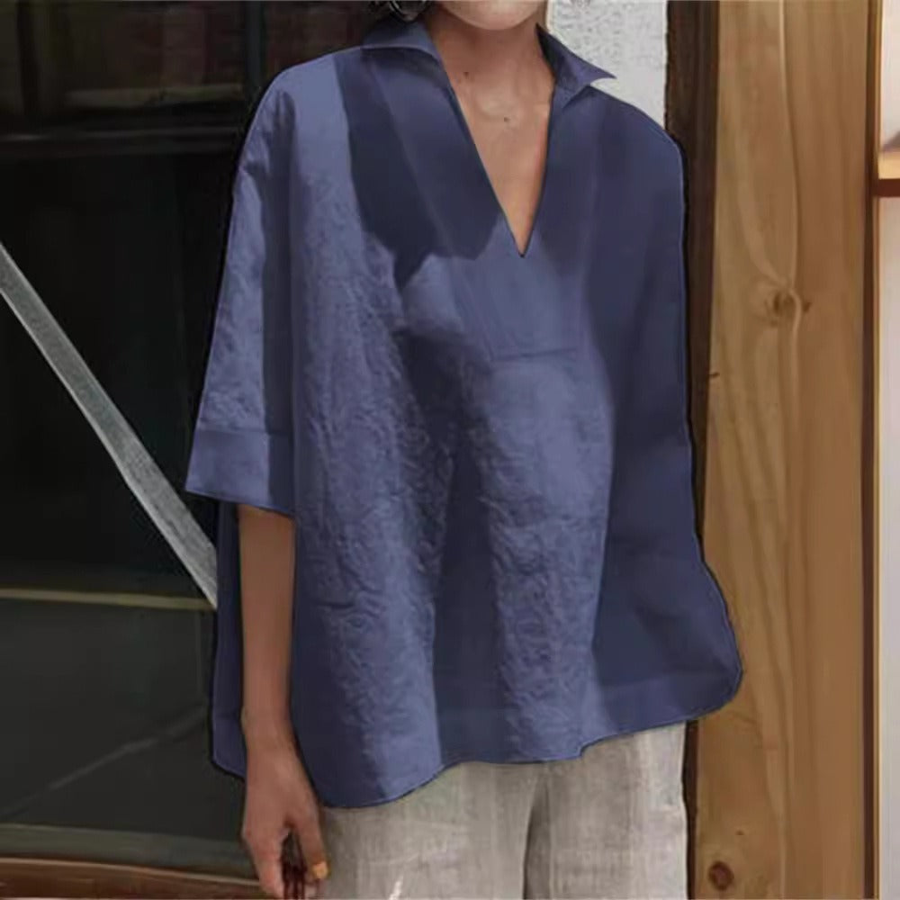 Dame Oversized Bluse med moderne V-udskæring og afslappet snit Stilla