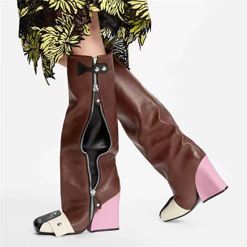 Dame Over-the-Knee Fashion Stiletto Støvler med iøjnefaldende kontrasthæl Stilla
