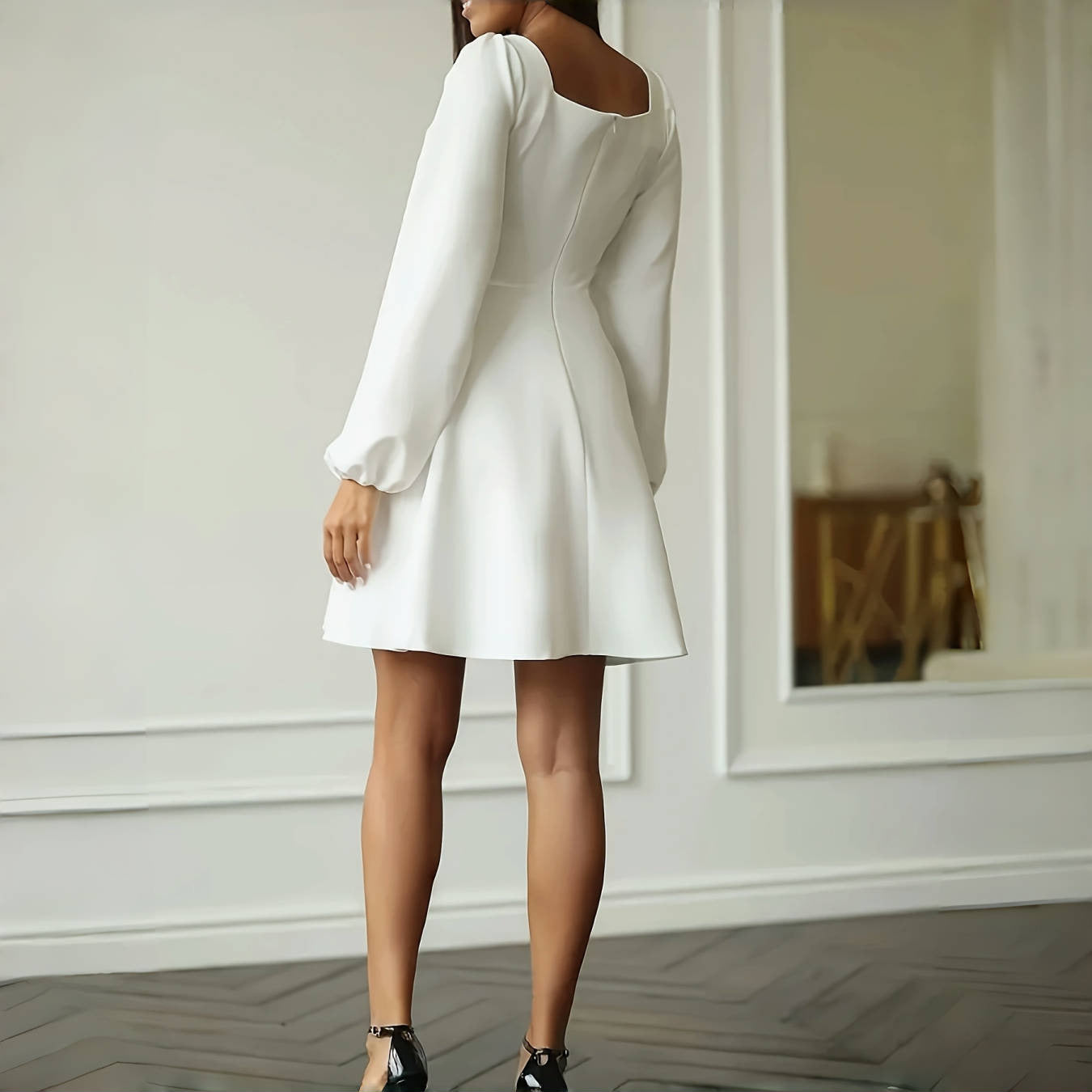 Dame A-linjet kjole med puffærmer og firkantet udskæring Stilla