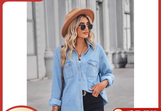 Dame Denim Skjortejakke i afslappet stil med påsyede lommer og knapdetaljer Stilla