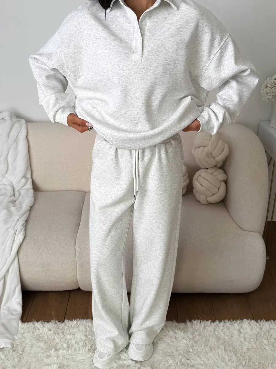 Dame afslappet polo shirt og bred bukser sæt Stilla