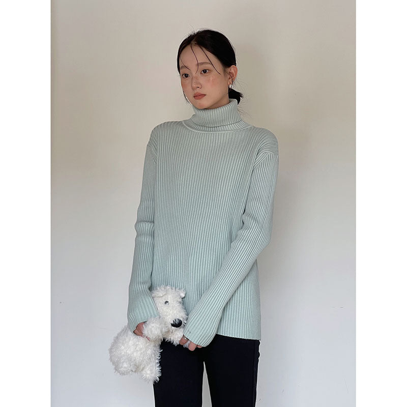 Dame afslappet rullekrave sweater med fin ribstrik og oversized pasform Stilla
