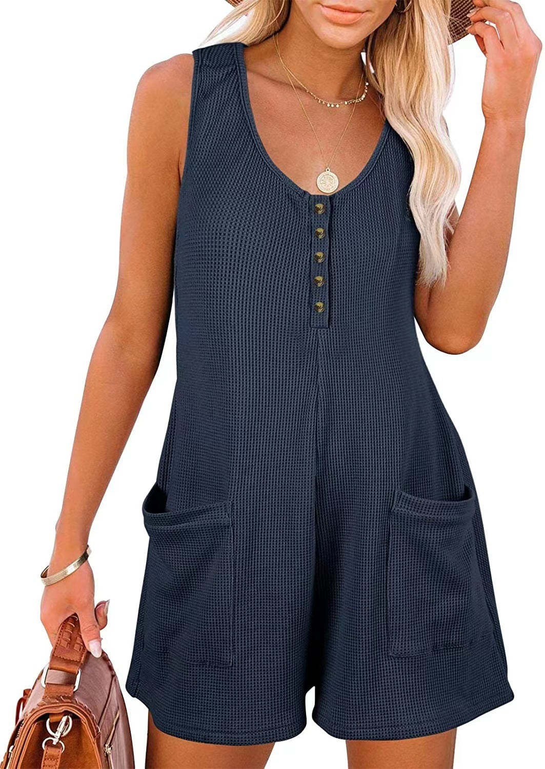 Dame sommerlig jumpsuit med lommer og knaplukning Stilla