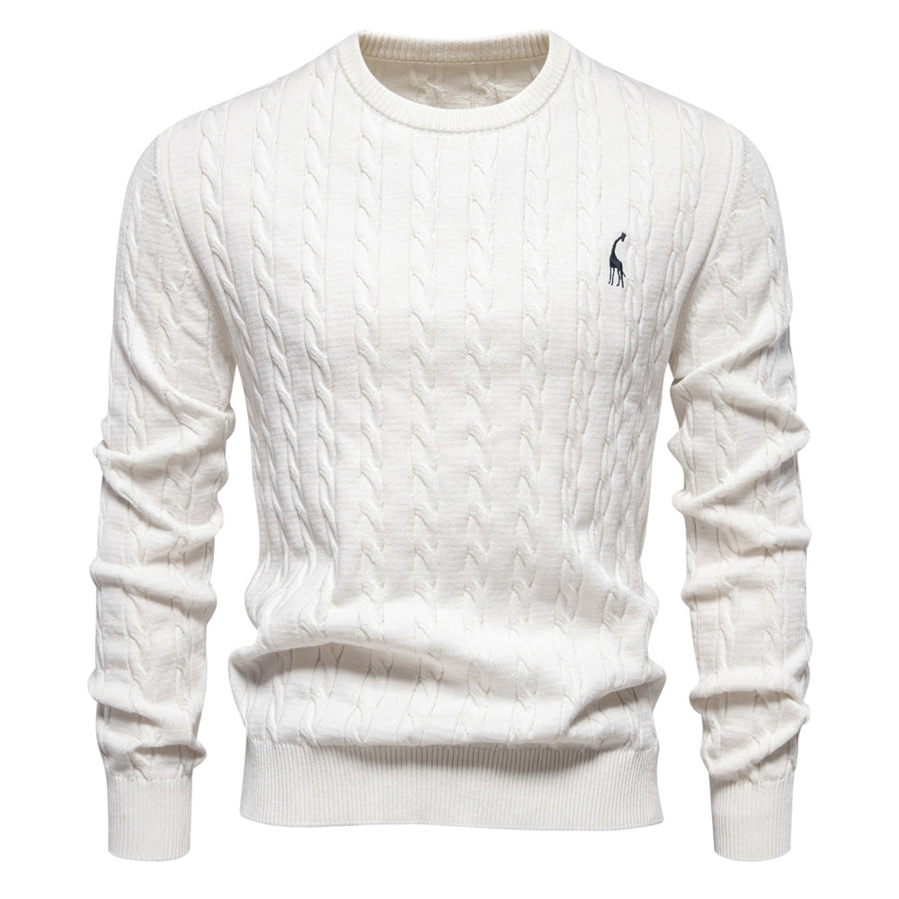 Herrer strikpullover med trendy fletstrik-optik og rund halsudskæring Stilla