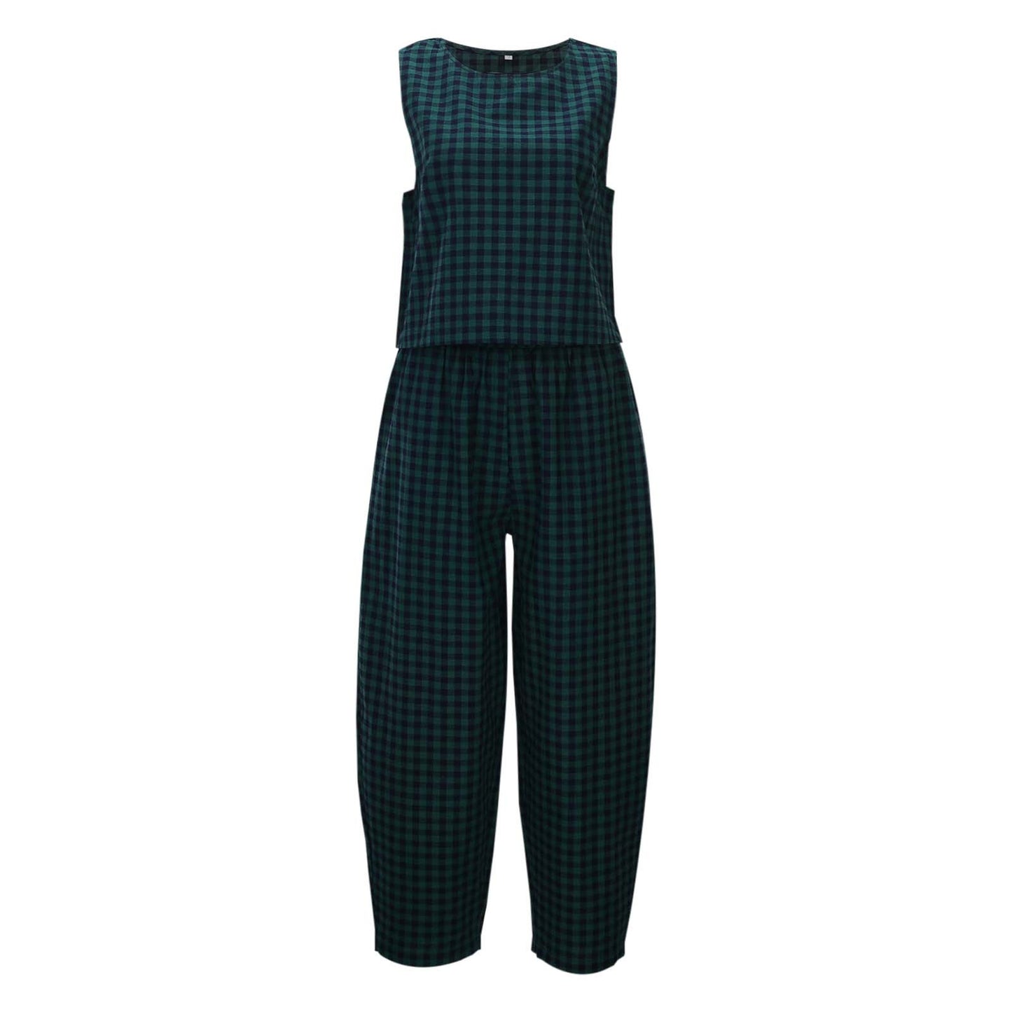 Dame komfortabel jumpsuit med ternet mønster og bredt skårne ben Stilla
