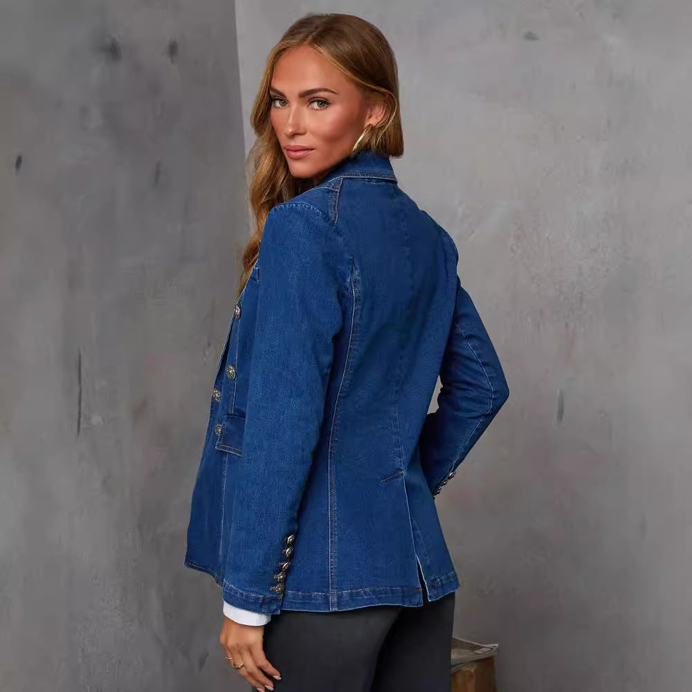 Dame Denim Blazer i elegant dobbeltknapstil Stilla