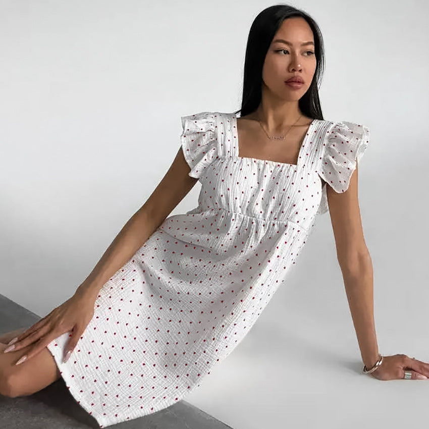 Dame afslappet sommerkjole med flæsedetaljer og elastisk bånd Stilla