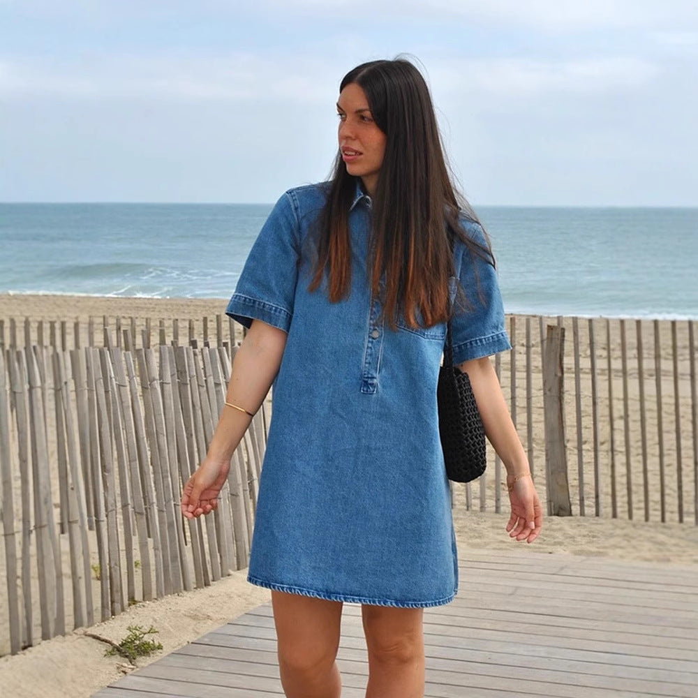 Dame Denim-Skjortekjole Stilla