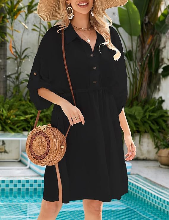 Dame afslappet skjortekjole med legende bånd Stilla