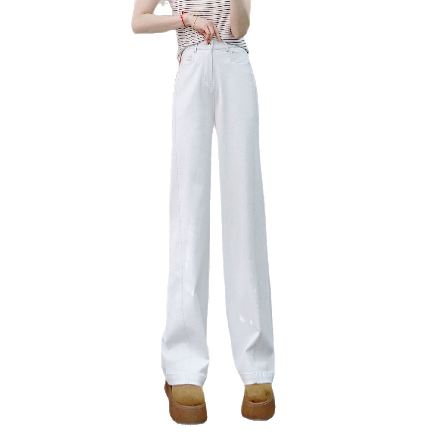 Dame Elegant Højskåret brede Jeansbukser med glat snit og praktiske lommer Stilla