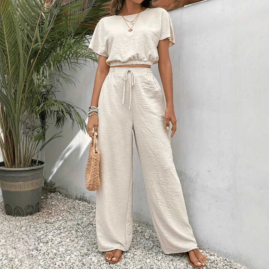 Dame Crop-Top og Palazzo-bukser Sæt Stilla