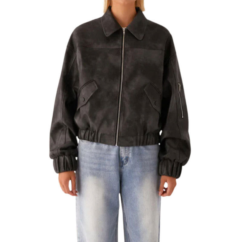 Dame afslappet kunstlæderjakke med voluminøse ærmer Stilla