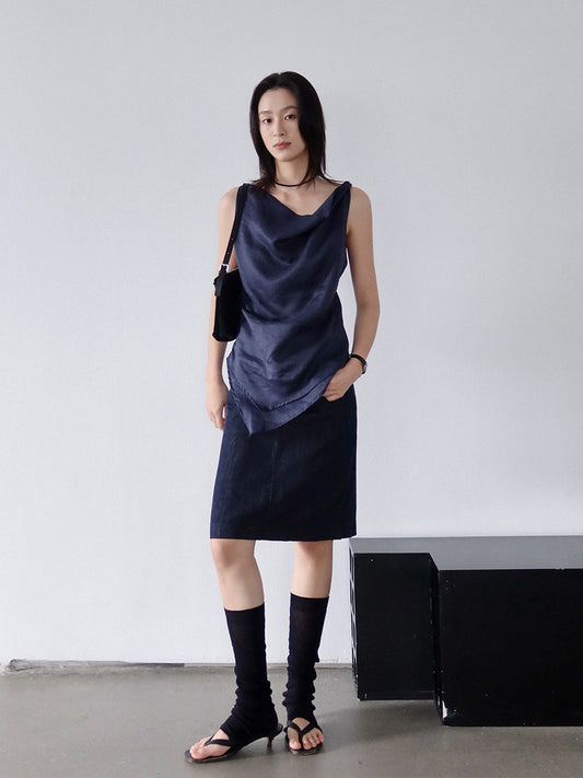 Dame Denim blyant nederdel med høj talje og praktiske lommer Stilla