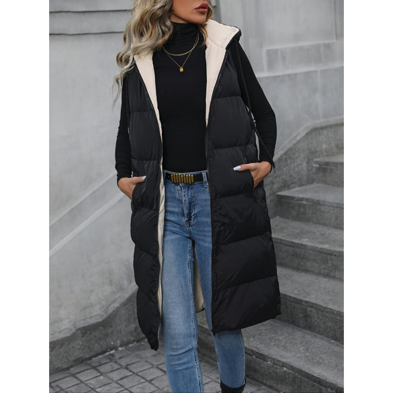 Dame Langærmet Polstret Hættetrøje Vest med Dualfarver Stilla