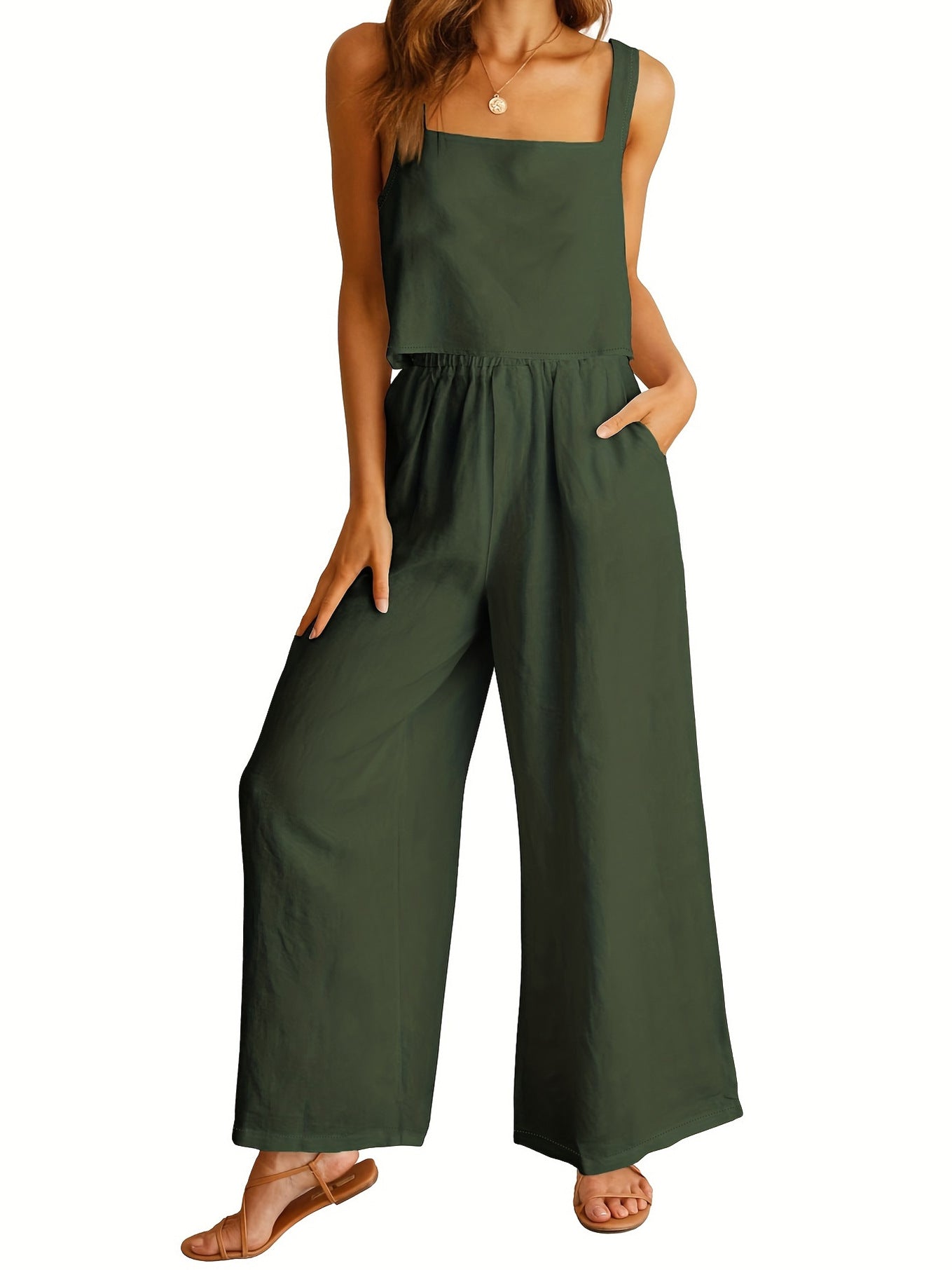Dame-jumpsuit med bredt ben og justerbare stropper Stilla