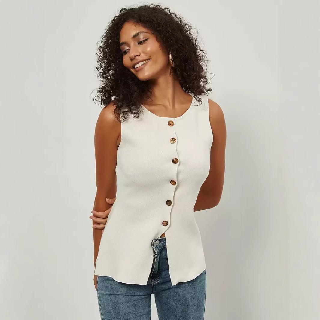 Dame Elegant 2-delt sæt med knapdetaljer og flagrende nederdel Stilla