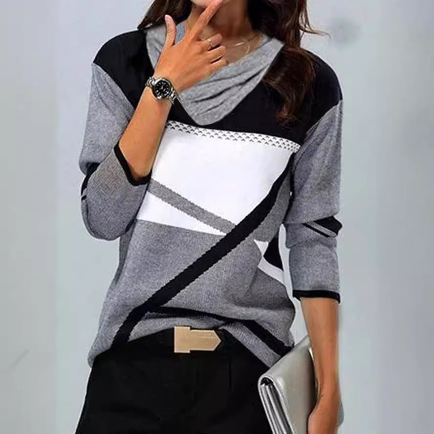 Stilla | Trendy Print Plisseret V-Hals Lange Ærmer T-Shirt