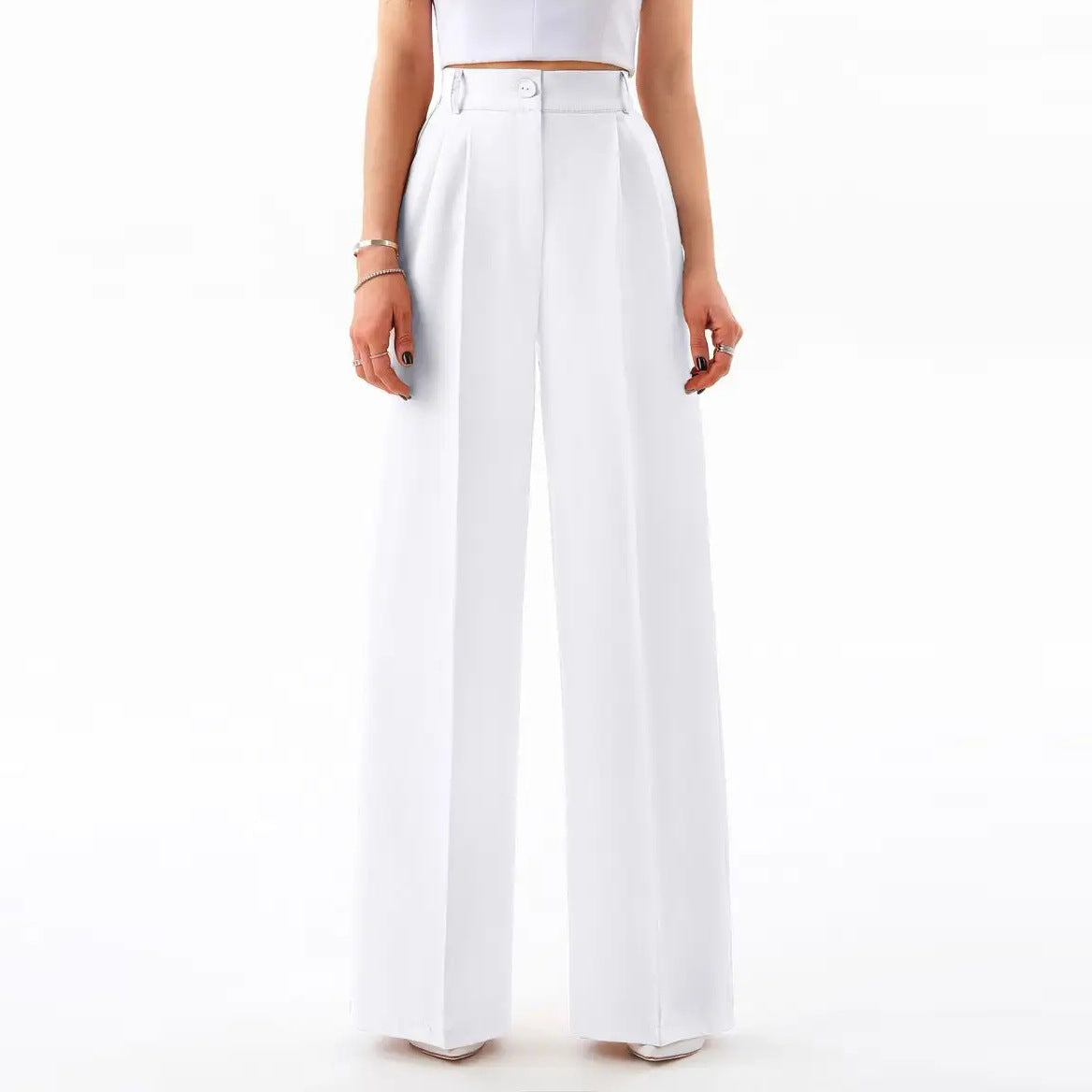 Dame elegant indpakningsoverdel med voluminøse ærmer og højtsiddende palazzo-bukser Stilla