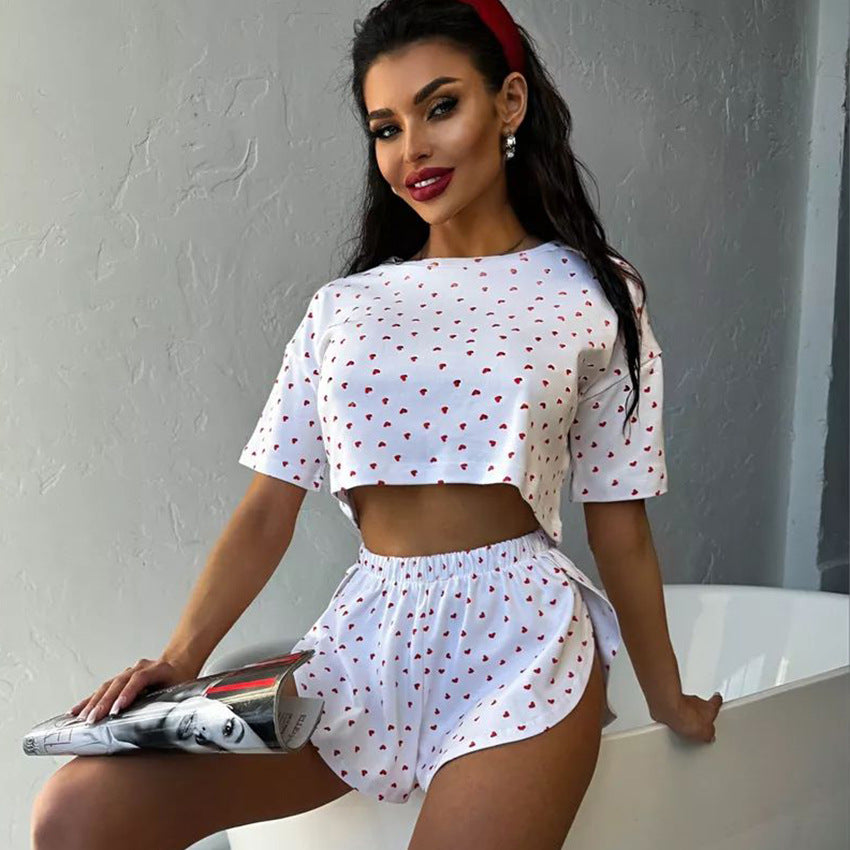 Dame cropped-top og high-waist shorts sæt med hjertemotiv Stilla