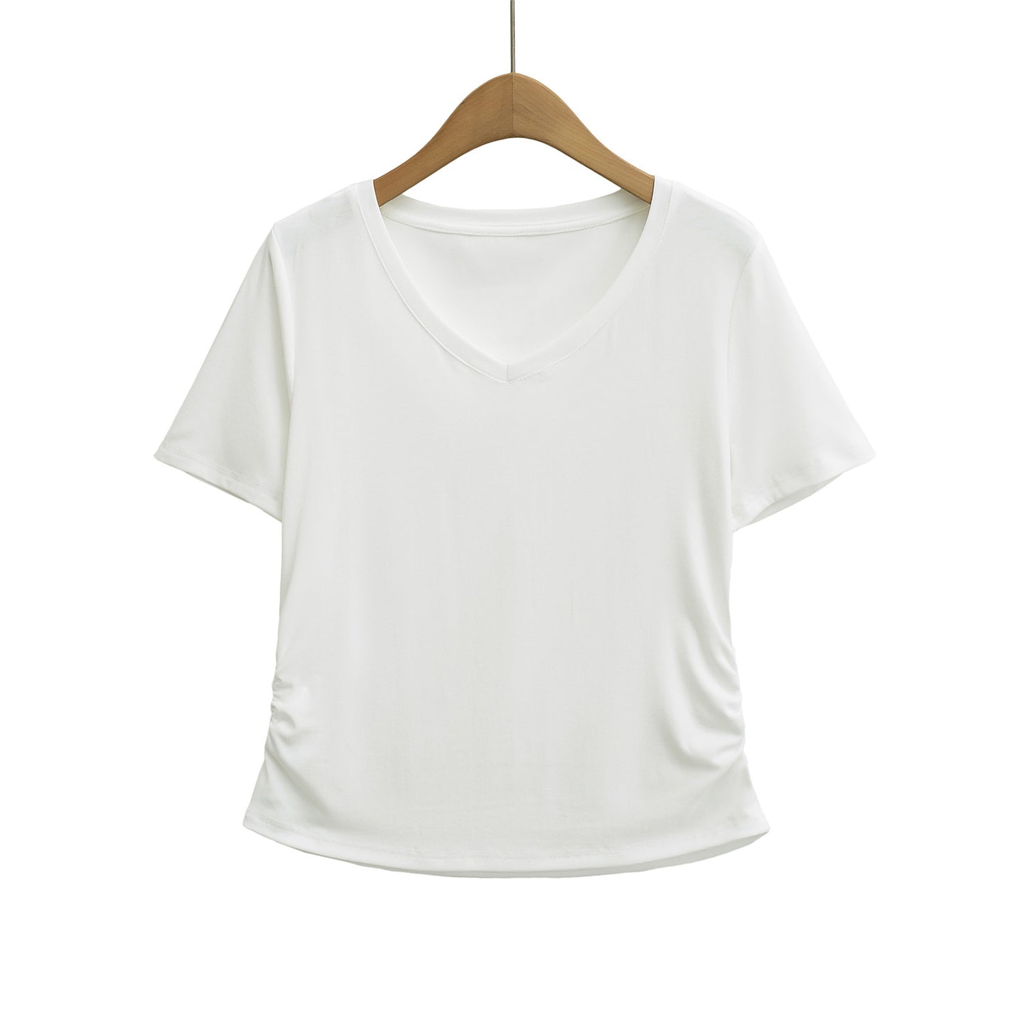 Dame afslappet kortærmet V-hals T-shirt med ruching Stilla