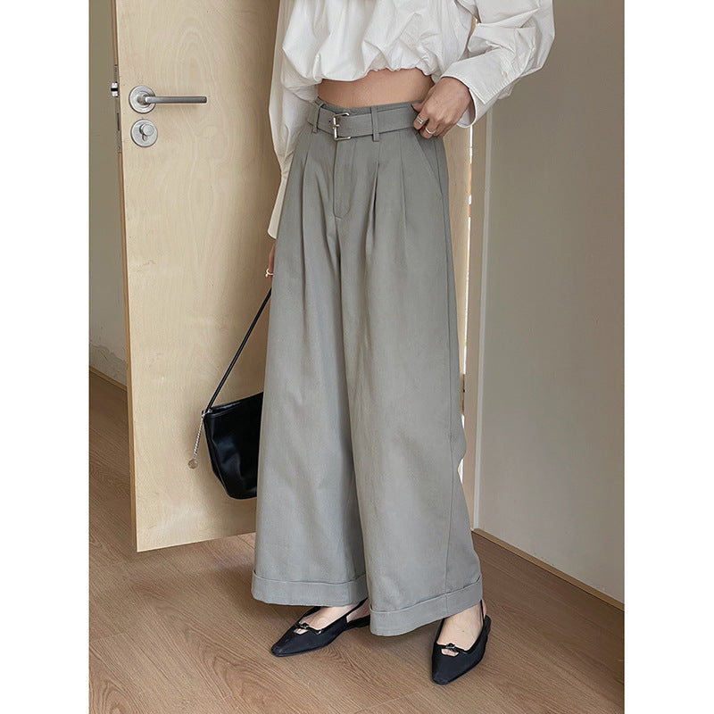 Dame elegant High-Waist Palazzo-bukser med plisseer og bæltestropper Stilla