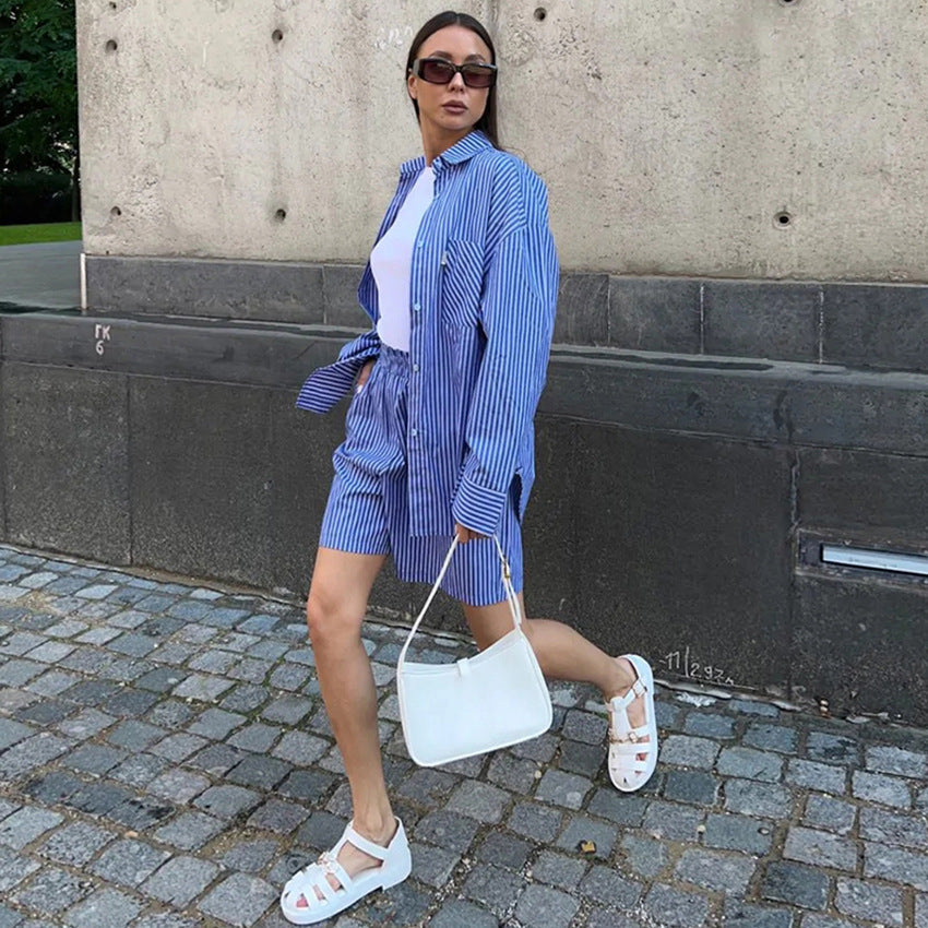 Dame afslappet oversized bluse i stribet design Stilla