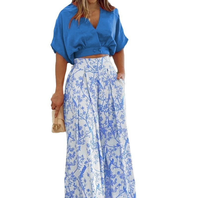 Dame afslappet crop-top med vidt skårne ærmer og høj talje nederdel Stilla