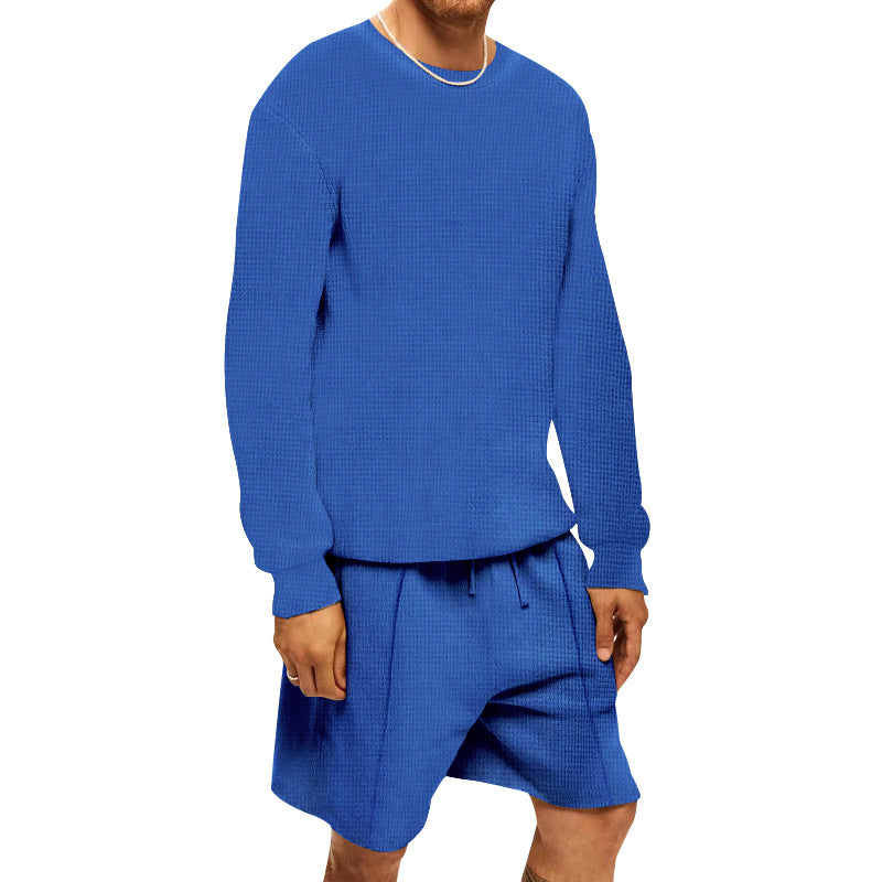 Herrer afslappet sweatshirt og shorts-sæt lavet af åndbart vaffelstrik Stilla