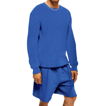 Herrer afslappet sweatshirt og shorts-sæt lavet af åndbart vaffelstrik Stilla