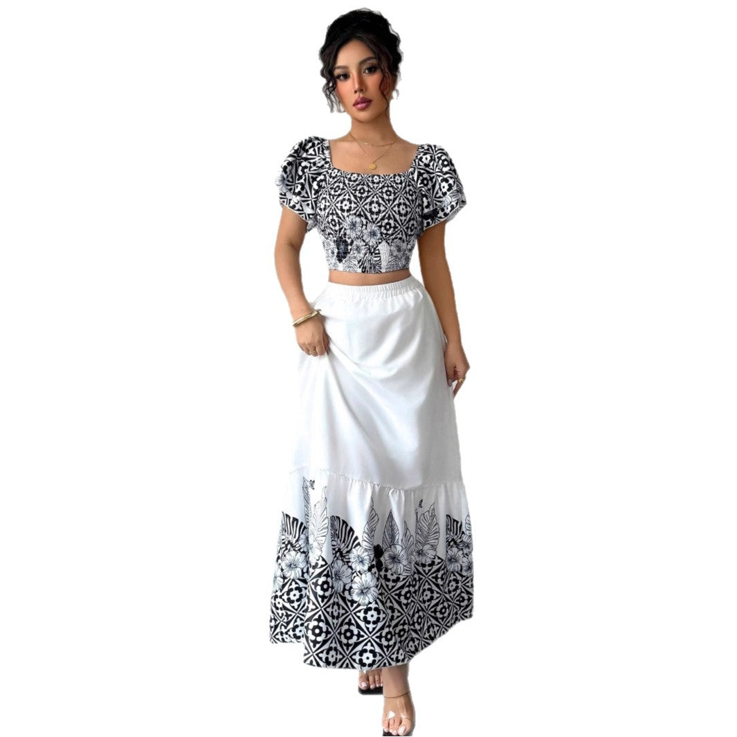 Dame Crop-Top og Maxi-Nederdel Sæt med blomsterlige accenter Stilla