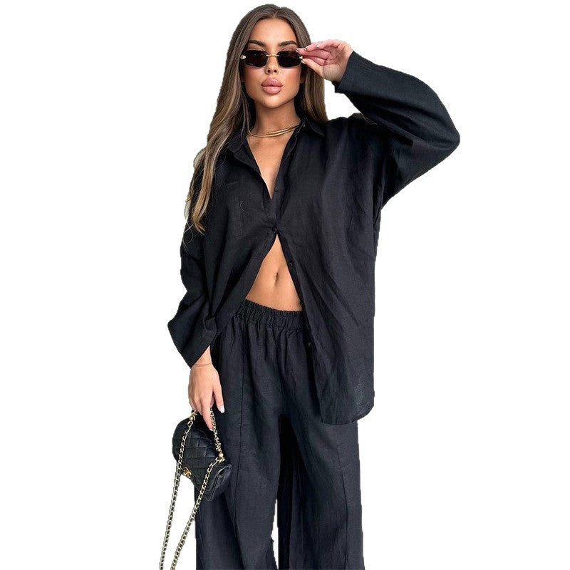 Dame afslappet hør-to-dels sæt med rummelig top og palazzo-bukser Stilla