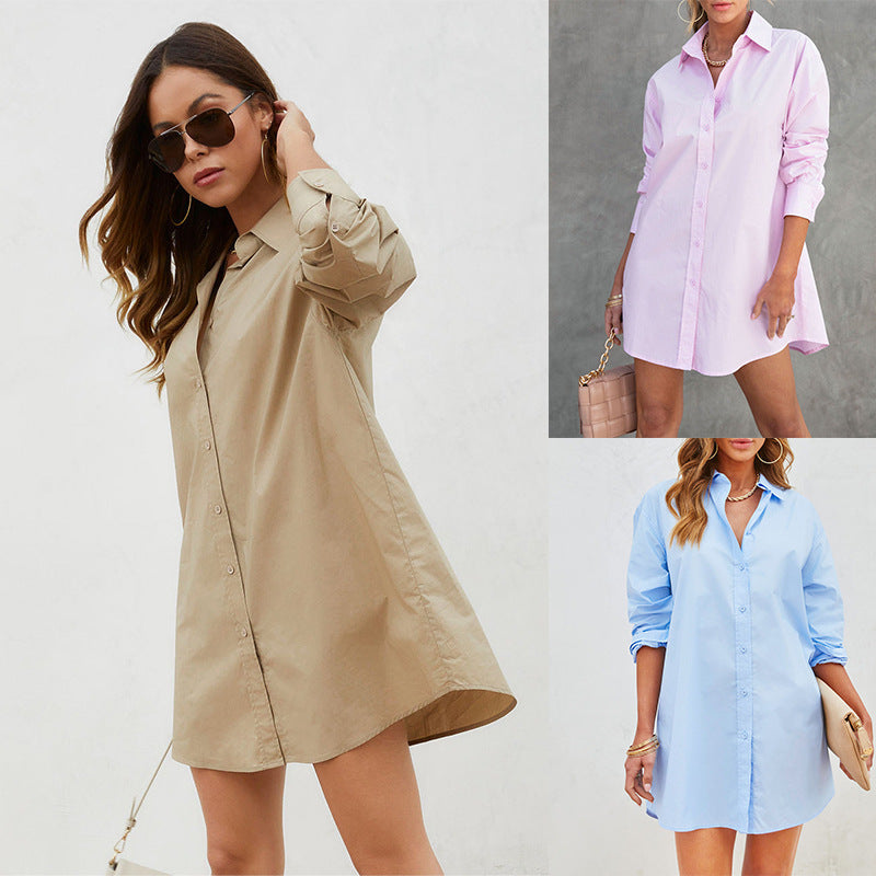 Dame afslappet skjortekjole med praktisk knaplukning og diskrete ærmedetaljer Stilla